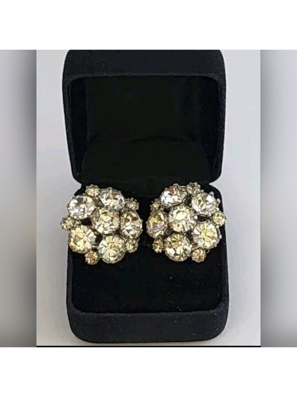VINTAGE ESTATE SIGNED "WEISS"  "AB" PAVÉ CRYSTALS PRONGED CLIP-ON EARRINGS